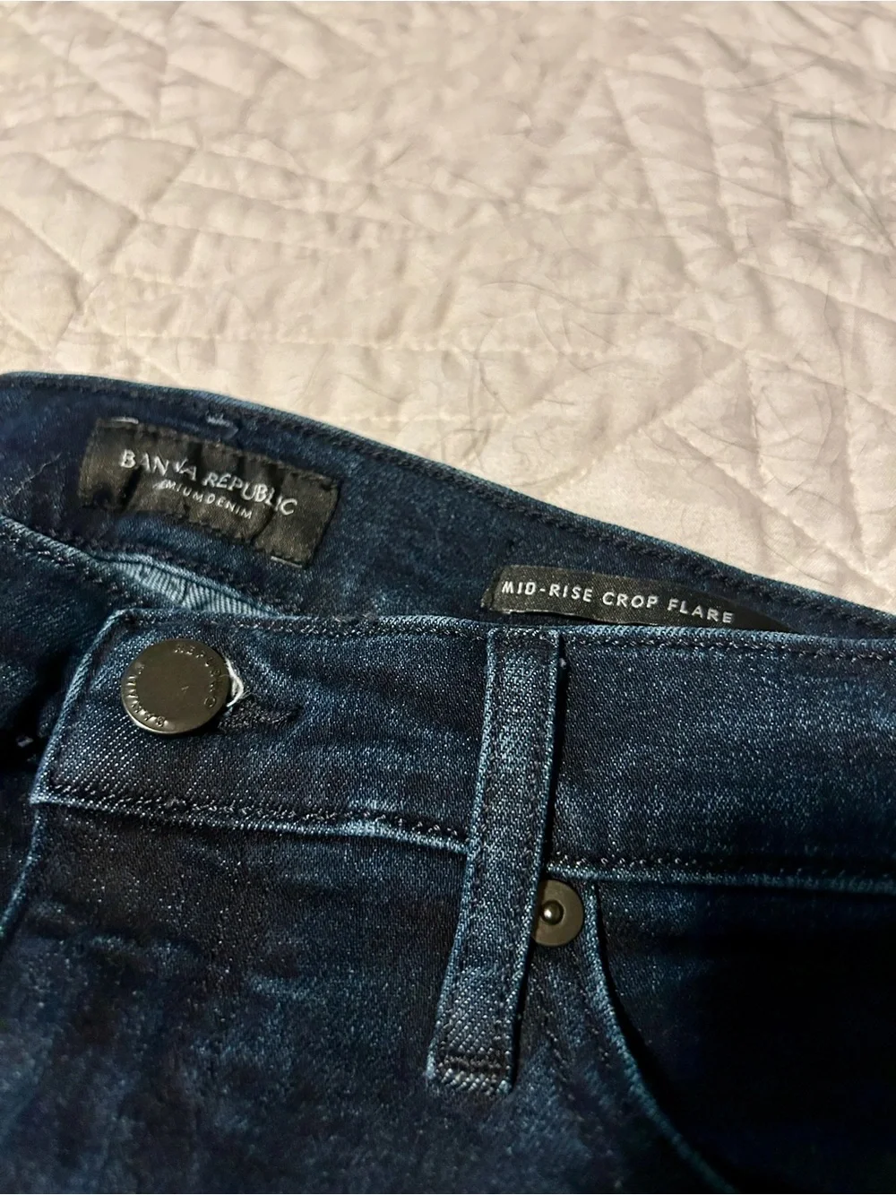 Banana Republic Mid Rise Crop Flare Dark Denim Distressed Jeans